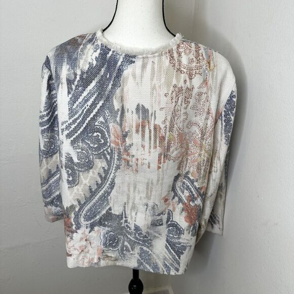 Chico's Watercolor Print Open Jacket‎ Women’s Medium Textured 3/4 Sleeve Size 3 - Picture 8 of 14